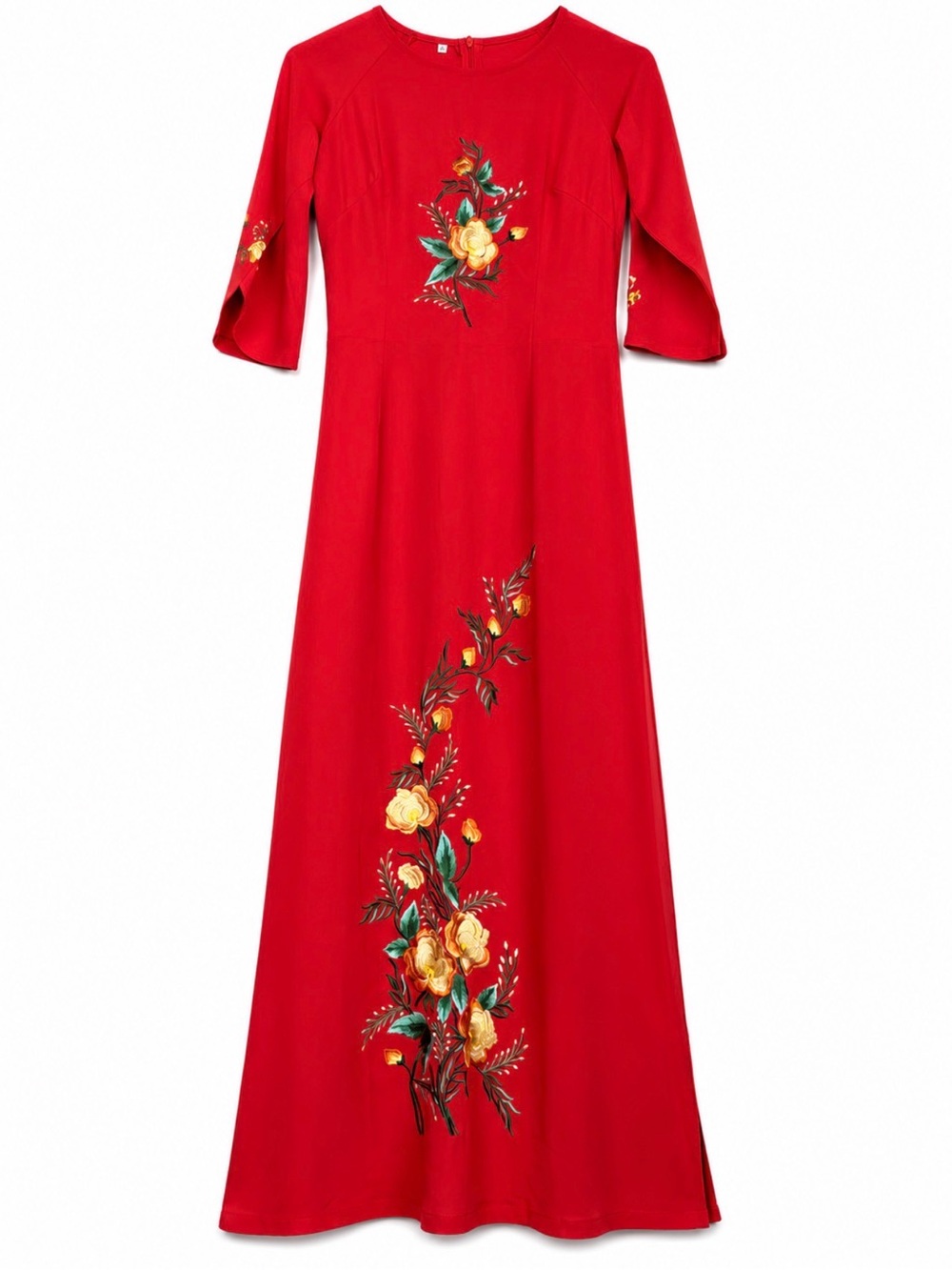 NEW Vietnamese Ao Dai size L Red embroidery back zip